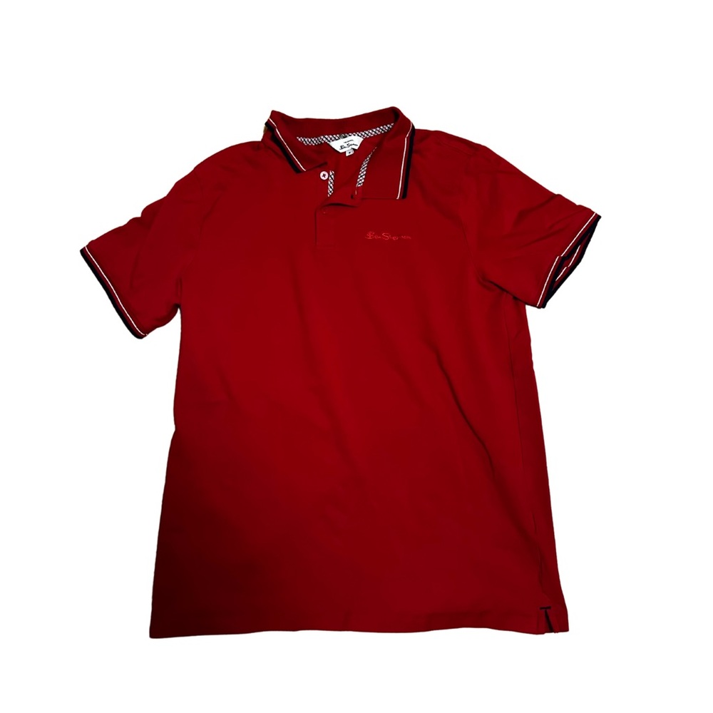 Ben Sherman Red Polo with Black and White Lines, Size Small
